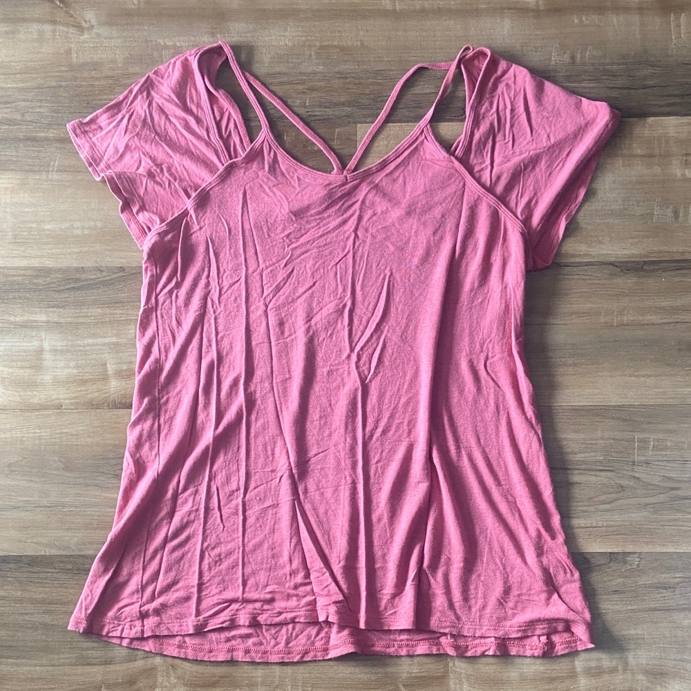 Maurices Pink Short Sleeve Strappy Tee